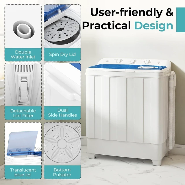 Alt view image 7 of 7 - Portable Washer 28lbs Twin Tub Compact with Drain Pump