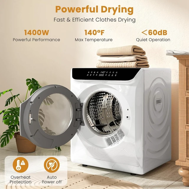 Alt view image 7 of 7 - 2.8 CU. FT. Portable Dryers for Laundry, Compact Clothes Dryer with Stainless Steel Tub & Boot Dryer,1400W Dryer Machine, Electric Dryer with LED Control for Apartment, Dorm, RV, White