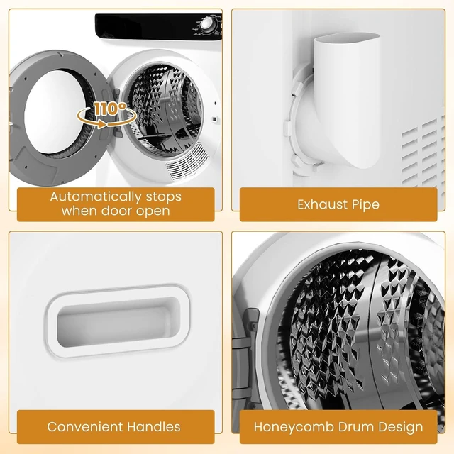 Alt view image 6 of 7 - 2.6 CU. FT. Portable Dryers for Laundry, Compact Clothes Dryer with Stainless Steel Tub, 1400W Dryer Machine, Electric Dryer with Control Knob for Apartment, Dorm, RV, White