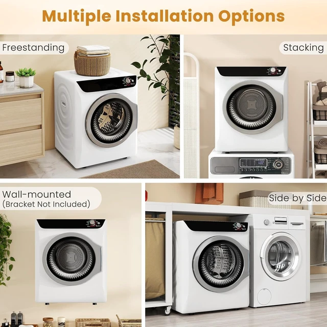 Alt view image 7 of 7 - 2.6 CU. FT. Portable Dryers for Laundry, Compact Clothes Dryer with Stainless Steel Tub, 1400W Dryer Machine, Electric Dryer with Control Knob for Apartment, Dorm, RV, White