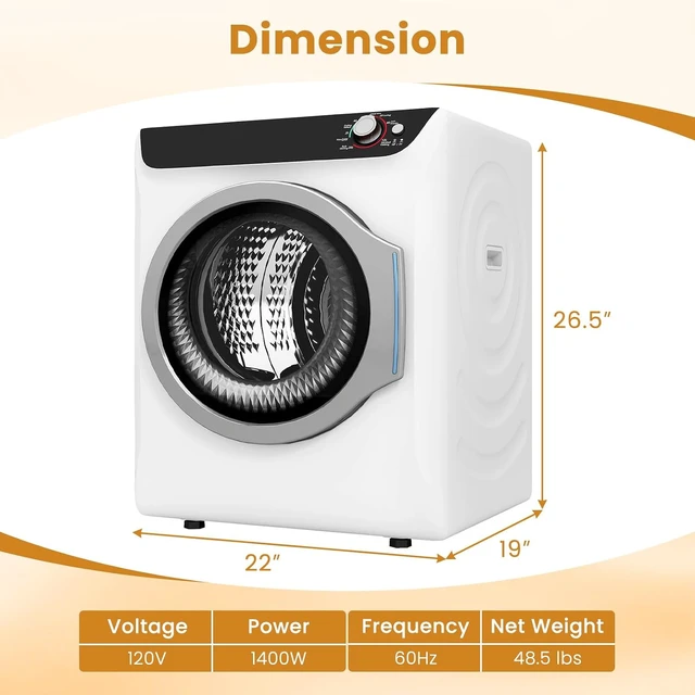Alt view image 7 of 7 - Portable Washer and Dryer Combo Set, 18 lbs Fully Automatic Washing Machine with Stainless Steel Inner Tub, 2.6 Cu.Ft Portable Dryers, Compact Washer and Dryer for Apartment, RV, Dorm