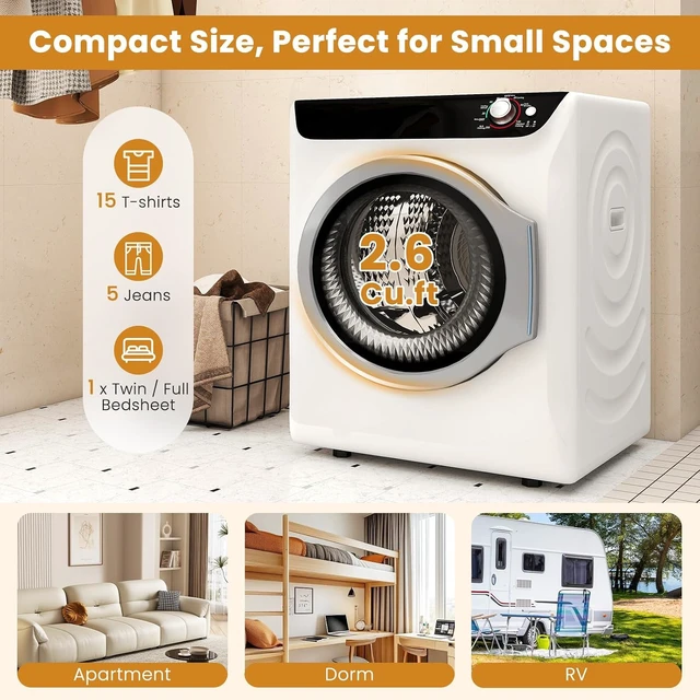 Alt view image 2 of 7 - Portable Washer and Dryer Combo Set, 28 lbs Fully Automatic Washing Machine with Stainless Steel Inner Tub, 2.6 Cu.Ft Portable Dryers, Compact Washer and Dryer for Apartment, RV, Dorm