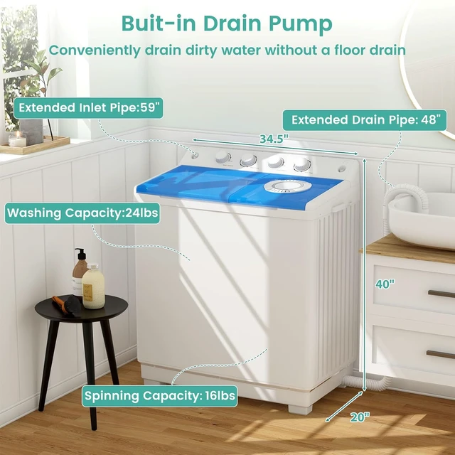 Alt view image 6 of 7 - Washer and Dryer Combo Set, 48 lbs Twin Tub Washing Machine with Drain Pump, 2.8 Cu.Ft Electric Clothes Dryer with Boot Dryer, Large Washer and Dryers for Apartment Home