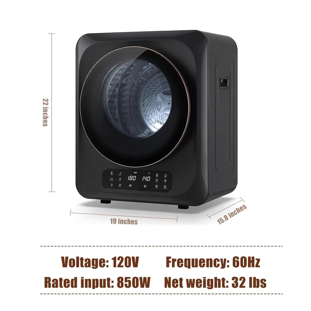 Alt view image 6 of 7 - 12lbs Portable Dryer for Apartment Laundry, Portable Clothes Dryer with 6 Drying Modes, LED Control Panel, Stainless Tub, Mini Compact Dryer for Apartment, RVs, Dorms