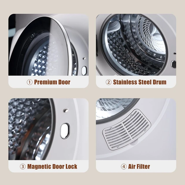Alt view image 7 of 7 - 1.8 CU.FT. Portable Dryer for Apartment Laundry, Portable Clothes Dryer with Boot Dryer & 6 Drying Modes, LED Control Panel, Stainless Tub, Compact Dryer for Apartment, RVs, Dorms
