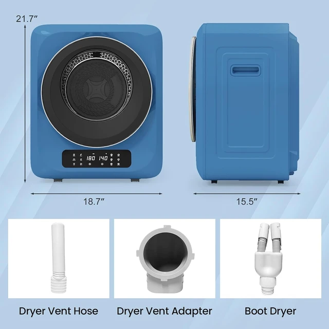 Alt view image 6 of 7 - 1.8 CU.FT. Portable Dryer for Apartment Laundry, Portable Clothes Dryer with Boot Dryer & 6 Drying Modes, LED Control Panel, Stainless Tub, Compact Dryer for Apartment, RVs, Dorms