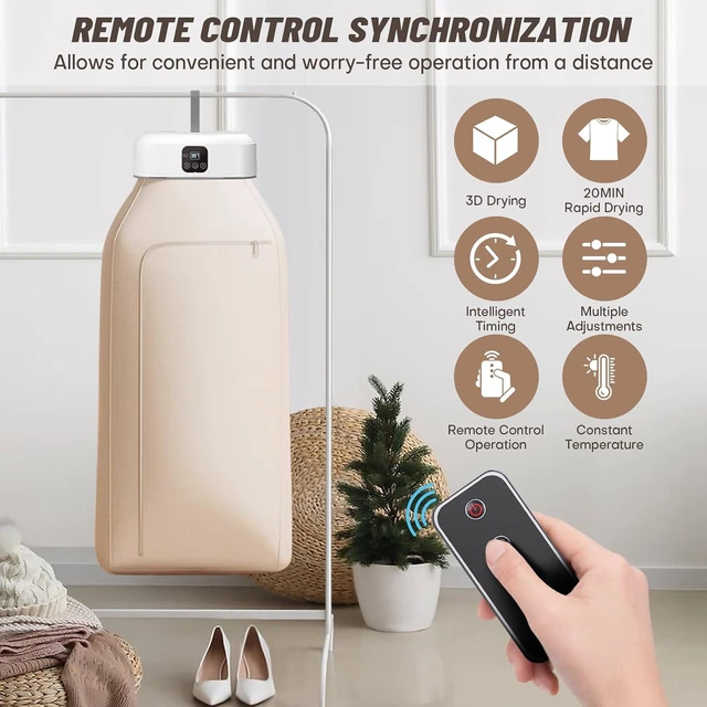 Alt view image 3 of 7 - Portable Clothes Dryer - Mini Laundry Dryers with Remote Control - Small Compact Foldable Electric Drying Machine with Dry Bag for Travel RV Home & Apartment