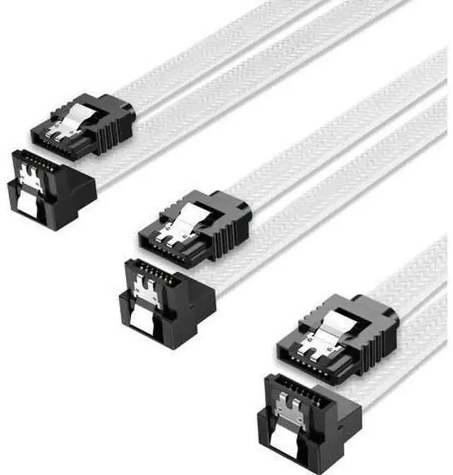 Main image of 3PACK SATA Cable III 3 Pack 90 Degree Straight to Right Angle 6Gbps HDD SDD SATA Data Cable with Locking Latch 50cm 18 Inch for SATA HDD, SSD, CD Driver, CD Writer, White