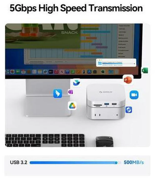 Alt view image 5 of 7 - MiniMate SE Mac mini M4 512GB Storage & Docking Station, External SATA SSD (Non-Removable) 5Gbps(480MB/s), USB A*4, USB-C, SD/TF 3.0, 3.5mm Audio, Includes 2 Cables M4SE