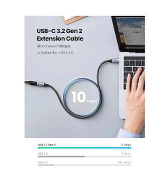 Alt view image 5 of 5 - UGREEN USB Type C Extension Cable - USB 3.2 Gen2 Extender 3FT 10Gbps Data Transfer 4K Video Output 100W PD Fast Charging Compatible with Thunderbolt 3, MacBook Pro, iPad Pro, Galaxy S2, Google Pixel