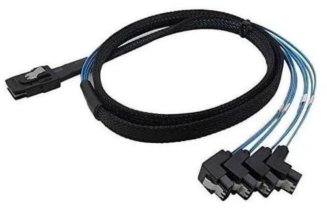 Alt view image 3 of 7 - H0202 1M Mini SAS 36P SFF-8087 to 4 SATA 7Pin 90 Degrees Target Hard Disk Data Cable, Blue