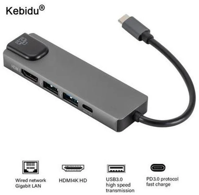 Main image of 4K USB C Hub to Gigat Ethernet Rj45 Lan 5 in 1 USB Type C Hub Adapter for Mac book Pro Thunderbolt 3 USB-C Charger PD