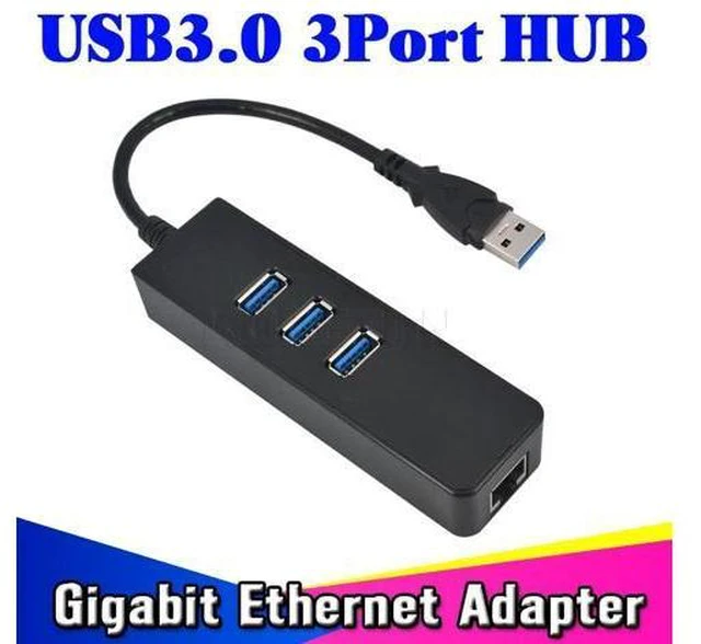 Alt view image 2 of 5 - 3Ports USB 3.0 Hub To RJ45 Gigat 10/100/1000 Mbps Network Converter USB Gigat Ethernet Adapter For Windows Mac