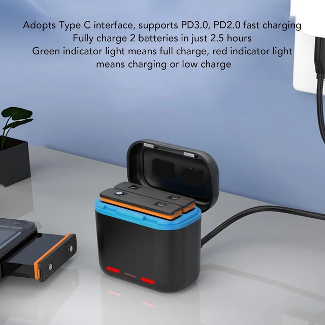 Alt view image 2 of 7 - 2 Slot Camera Battery Charging Box, Battery Charger Storage Case with Type C Fast Charging and Storage Case, for X3, equuipped with USB C Port for Charging