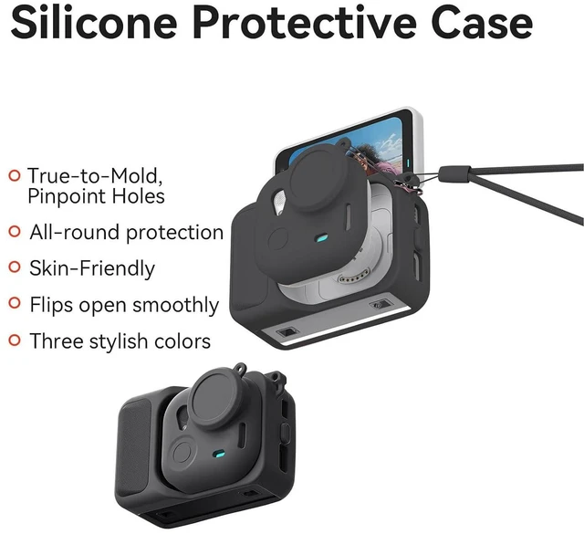 Alt view image 3 of 7 - Camera Silicone Case, Shockproof Full Body Cover with Lens Cap and Lanyard Compatible with 360, for Action Camera Protective Cover, material with silicone (Black)