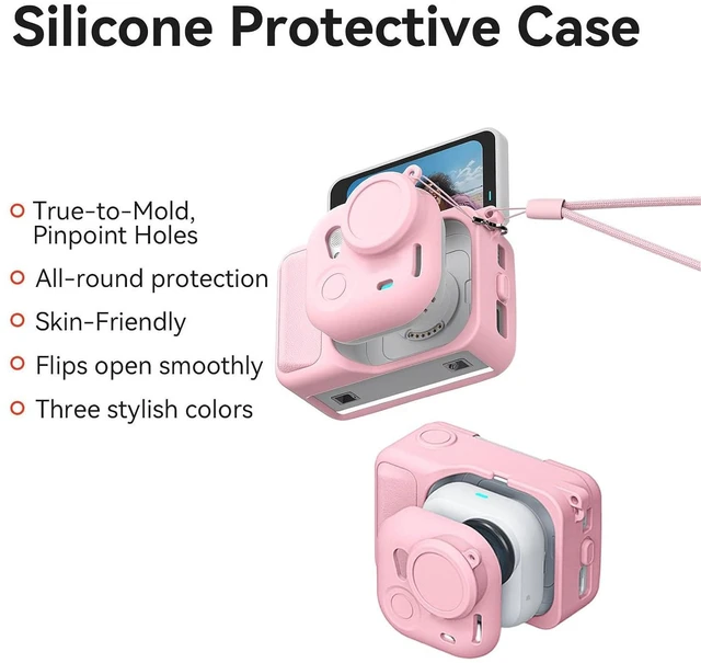 Alt view image 4 of 7 - Camera Silicone Case, Shockproof Full Body Cover with Lens Cap and Lanyard Compatible with 360, for Action Camera Protective Cover, material with silicone (Pink)