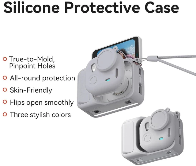 Alt view image 5 of 7 - Camera Silicone Case, Shockproof Full Body Cover with Lens Cap and Lanyard Compatible with 360, for Action Camera Protective Cover, material with silicone (Gray)
