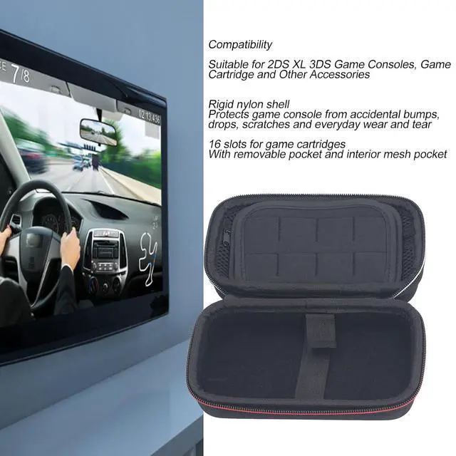 Alt view image 2 of 7 - Black Transport Nylon for 3DS 2DS XL, Shell Hard Protector of a Portable Game Console with Locations to Store Games