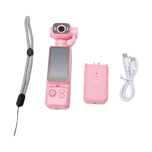 Alt view image 7 of 7 - Handheld POV Camera with 180 Rotatable Lens, 4K Video Recording, 1.97 Inch Screen, 6 Hours Battery Life, for Travel and Content Creation (Pink)
