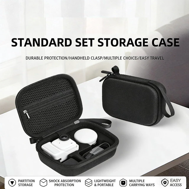 Alt view image 2 of 7 - Carrying Bag for Action Camera, Compact Protective Storage Case with Dual Zipper, Splashproof PU Leather for Camera Charging Cable Lanyard