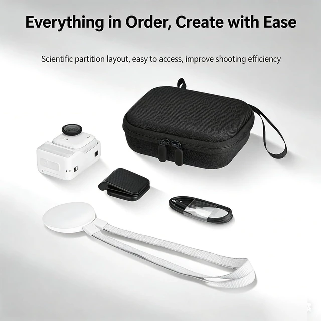Alt view image 4 of 7 - Carrying Bag for Action Camera, Compact Protective Storage Case with Dual Zipper, Splashproof PU Leather for Camera Charging Cable Lanyard