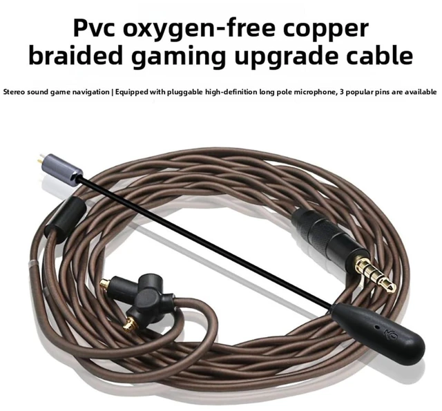 Alt view image 2 of 7 - IEM Cable with Detachable Mic, 2 Pin 0.78mm Upgrade Cable OFC Gold Plated 3.5mm Plug, with Detachable Microphone, for QDC UE TRN CCA Headphones