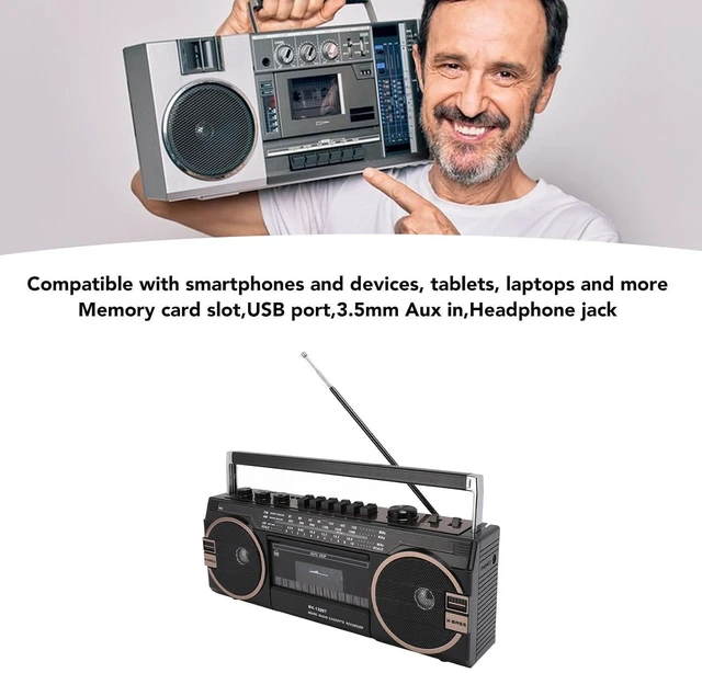 Alt view image 2 of 7 - Portable Cassette Player, Retro Blueooth, AM FM SW Radio Stereo Cassette Tape Player with Big Speaker and Earphone Jack, USB Port, Aux in Tape Recorder (US Plug)