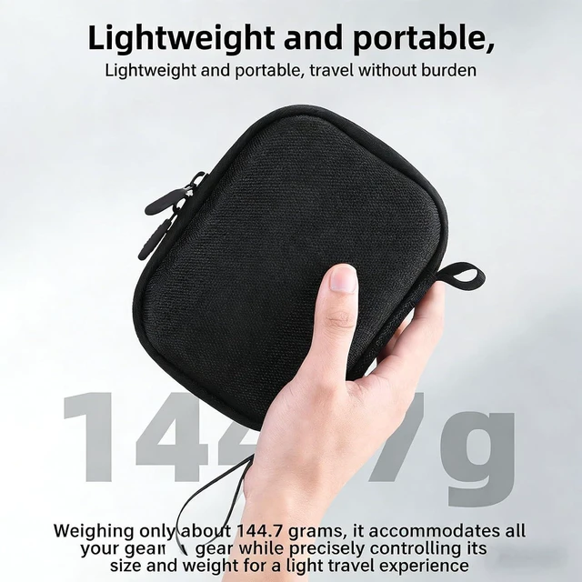 Alt view image 6 of 7 - Carrying Bag for Action Camera, Compact Protective Storage Case with Dual Zipper, Splashproof PU Leather for Camera Charging Cable Lanyard
