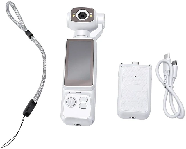 Alt view image 7 of 7 - Handheld POV Camera with 180 Rotatable Lens, 4K Video Recording, 1.97 Inch Screen, 6 Hours Battery Life, for Travel and Content Creation (White)