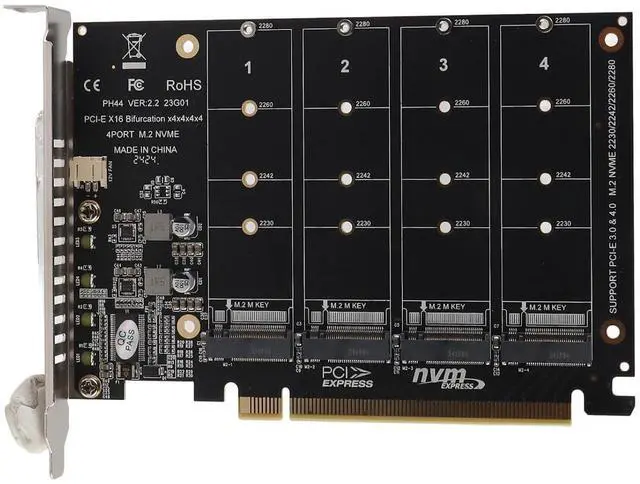 Main image of Adapter Card, 4 Port M.2 NVMe SSD to PCIE X16 Expansion Card, Supports RAID Function, PCIE 3.0, 4.0 Protocol (PH44)