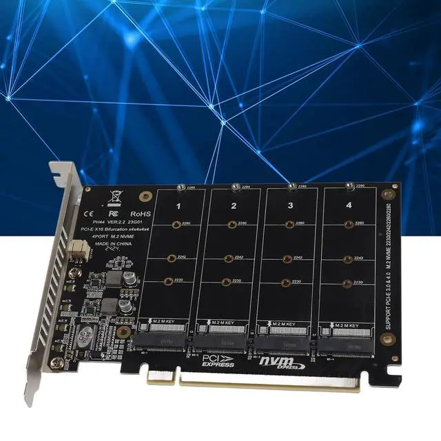 Alt view image 5 of 7 - Adapter Card, 4 Port M.2 NVMe SSD to PCIE X16 Expansion Card, Supports RAID Function, PCIE 3.0, 4.0 Protocol (PH44)