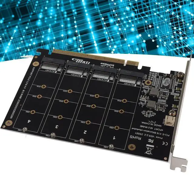 Alt view image 6 of 7 - Adapter Card, 4 Port M.2 NVMe SSD to PCIE X16 Expansion Card, Supports RAID Function, PCIE 3.0, 4.0 Protocol (PH44)
