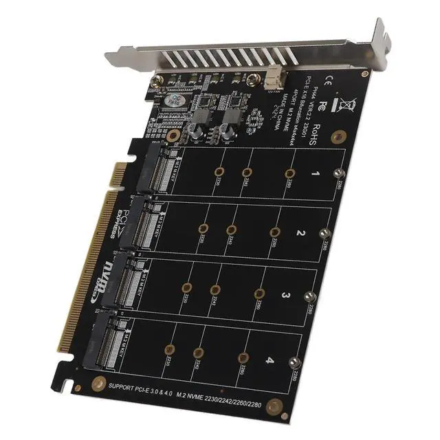 Alt view image 7 of 7 - Adapter Card, 4 Port M.2 NVMe SSD to PCIE X16 Expansion Card, Supports RAID Function, PCIE 3.0, 4.0 Protocol (PH44)