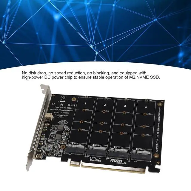 Alt view image 2 of 7 - Adapter Card, 4 Port M.2 NVMe SSD to PCIE X16 Expansion Card, Supports RAID Function, PCIE 3.0, 4.0 Protocol (PH44)