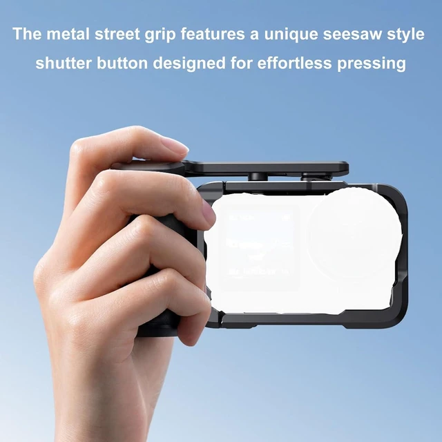 Alt view image 3 of 7 - Metal Camera Grip and Cage, CNC Machined Aluminum Alloy with Seesaw Shutter for Action 6, Battery Compartment and Anti Slip Silicone Padding