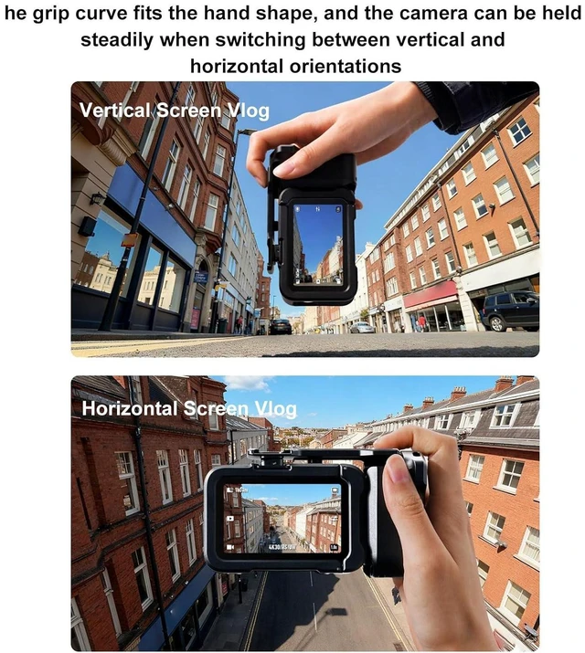 Alt view image 4 of 7 - Metal Camera Grip and Cage, CNC Machined Aluminum Alloy with Seesaw Shutter for Action 6, Battery Compartment and Anti Slip Silicone Padding