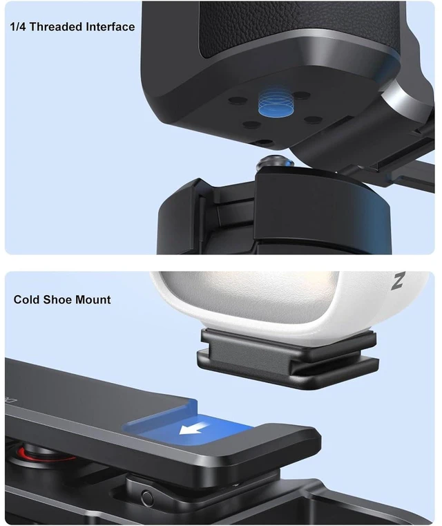 Alt view image 7 of 7 - Metal Camera Grip and Cage, CNC Machined Aluminum Alloy with Seesaw Shutter for Action 6, Battery Compartment and Anti Slip Silicone Padding