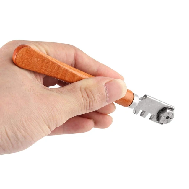 Alt view image 4 of 7 - Wheel Glass Cutter,Professional Grade Glass Cutter Tool, Craft Cutting Kit with Wooden Handle,with 6 Cutting Blades,for Glass Bottles,Mirrors,Window Panes,Ceramic Tile