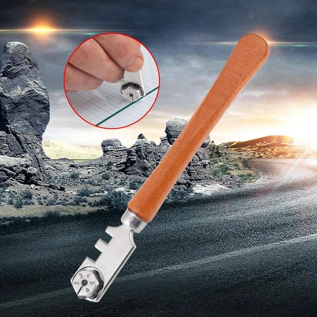 Alt view image 6 of 7 - Wheel Glass Cutter,Professional Grade Glass Cutter Tool, Craft Cutting Kit with Wooden Handle,with 6 Cutting Blades,for Glass Bottles,Mirrors,Window Panes,Ceramic Tile