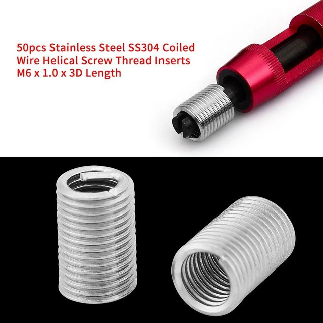 Alt view image 3 of 7 - 50pcs Stainless Steel Thread Repair Insert M6 x 1.0 x 3D Length, Screw Thread Repair Insert Wire Thread Insert