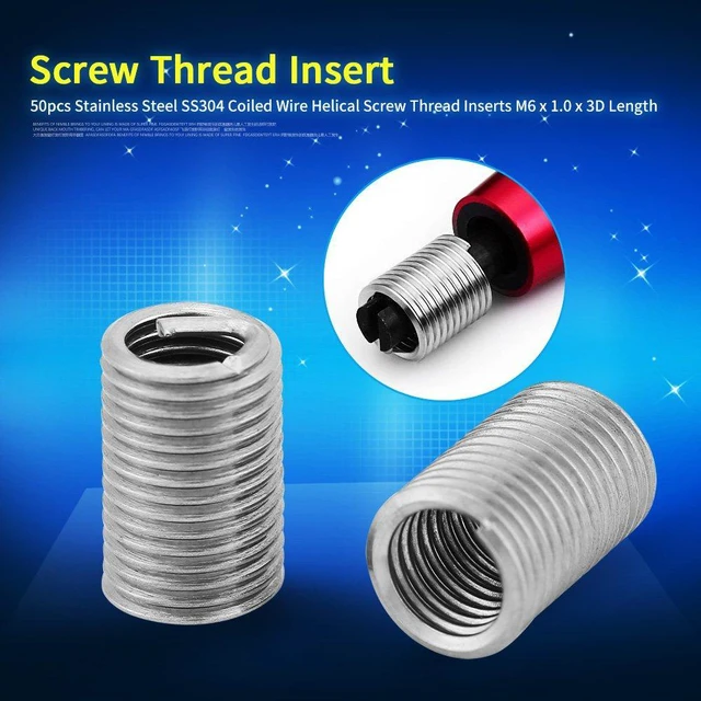 Alt view image 5 of 7 - 50pcs Stainless Steel Thread Repair Insert M6 x 1.0 x 3D Length, Screw Thread Repair Insert Wire Thread Insert