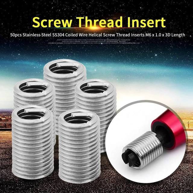 Alt view image 4 of 7 - 50pcs Stainless Steel Thread Repair Insert M6 x 1.0 x 3D Length, Screw Thread Repair Insert Wire Thread Insert