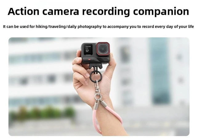 Alt view image 5 of 7 - Action camera wrist lanyard, aluminum alloy double lock buckle with built in pad for 3 360 X5 X4, high strength polyester strap (Roseate)