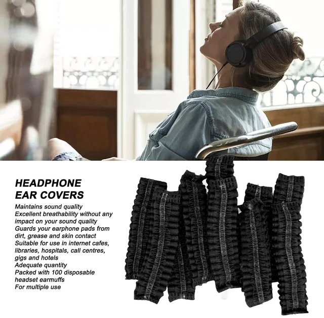 Alt view image 2 of 7 - 100pcs Disposable Earpad Covers, Stretchable Sanitary Headphone Protectors with Non Woven Fabric, for Most Headphones 8.512cm Ear Pads in Libraries Hospitals Cafes (Black)