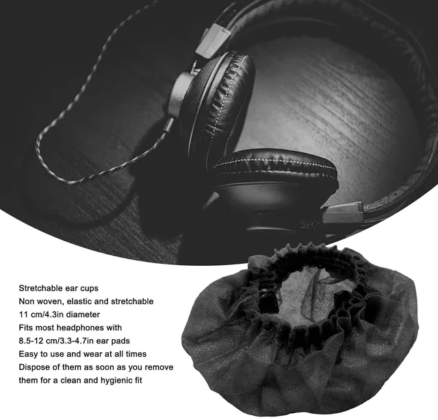 Alt view image 3 of 7 - 100pcs Disposable Earpad Covers, Stretchable Sanitary Headphone Protectors with Non Woven Fabric, for Most Headphones 8.512cm Ear Pads in Libraries Hospitals Cafes (Black)