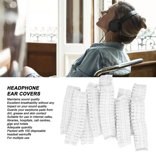 Alt view image 2 of 7 - 100pcs Disposable Earpad Covers, Stretchable Sanitary Headphone Protectors with Non Woven Fabric, for Most Headphones 8.512cm Ear Pads in Libraries Hospitals Cafes (White)