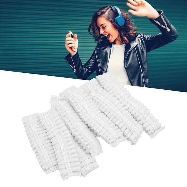 Alt view image 5 of 7 - 100pcs Disposable Earpad Covers, Stretchable Sanitary Headphone Protectors with Non Woven Fabric, for Most Headphones 8.512cm Ear Pads in Libraries Hospitals Cafes (White)