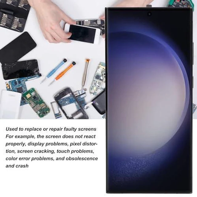 Alt view image 2 of 7 - Screen Replacement for S23 Ultra, OLED LCD Digitizer Display Assembly with Fingerprint Frame and Repair Tool Kits, 6.8 Inch Phone Assembly for S23