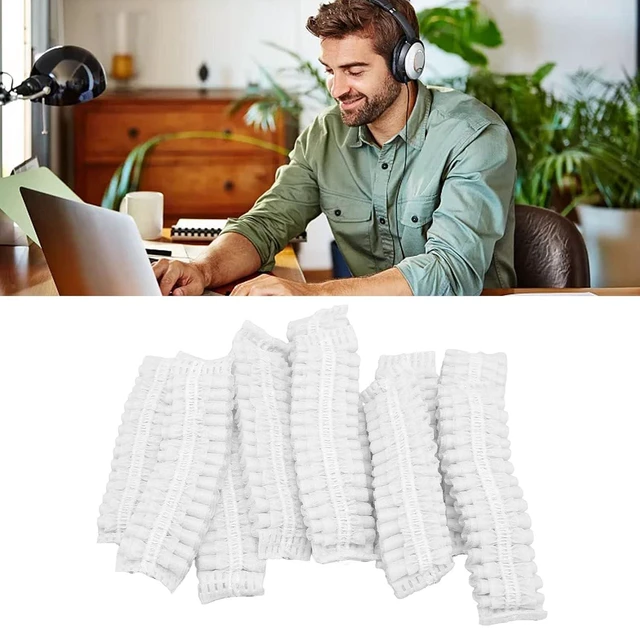 Alt view image 6 of 7 - 100pcs Disposable Earpad Covers, Stretchable Sanitary Headphone Protectors with Non Woven Fabric, for Most Headphones 8.512cm Ear Pads in Libraries Hospitals Cafes (White)