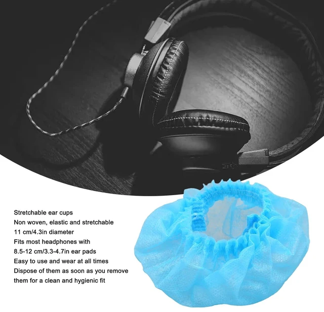 Alt view image 3 of 7 - 100pcs Disposable Earpad Covers, Stretchable Sanitary Headphone Protectors with Non Woven Fabric, for Most Headphones 8.512cm Ear Pads in Libraries Hospitals Cafes (Blue)
